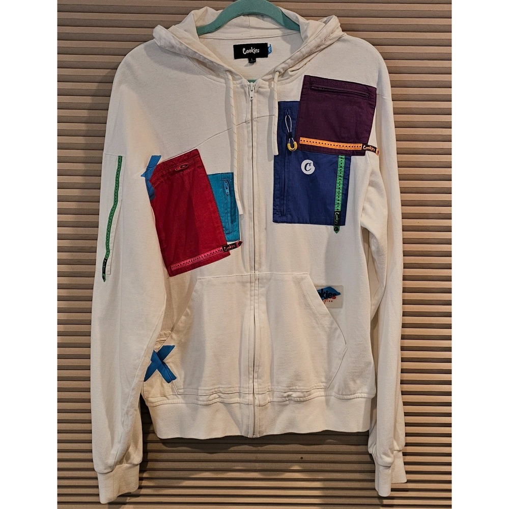 Cookies All Conditions‎ Jacket White Zip Pockets Large Color Block Full Zip Hood
